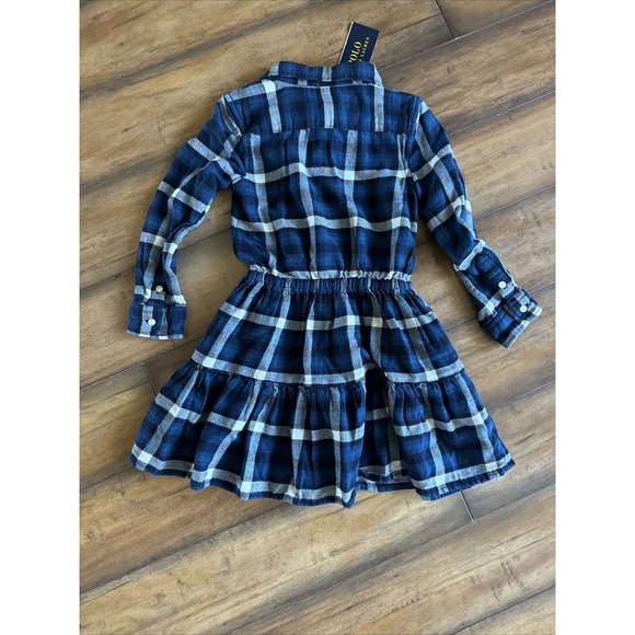 Polo Ralph Lauren Big Girls Plaid Tiered Cotton Flannel Shirtdress Blue Size 16 - Picture 7 of 7